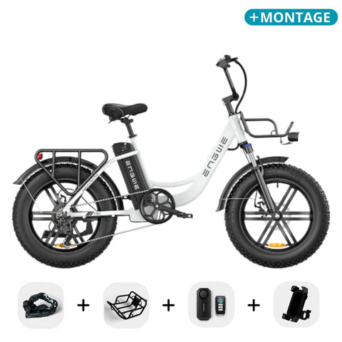 Engwe L20 - Fatbike - Wit + Art 2 kettingslot + voorrekje + alarmsysteem + telefoonhouder